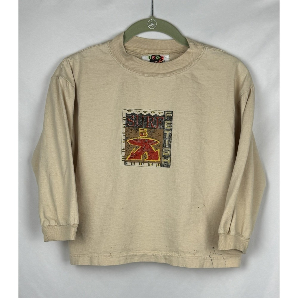 Vintage 90s Surf Fetish Long Sleeve Shirt Small Graphic Tee Boxy Skate Beige USA